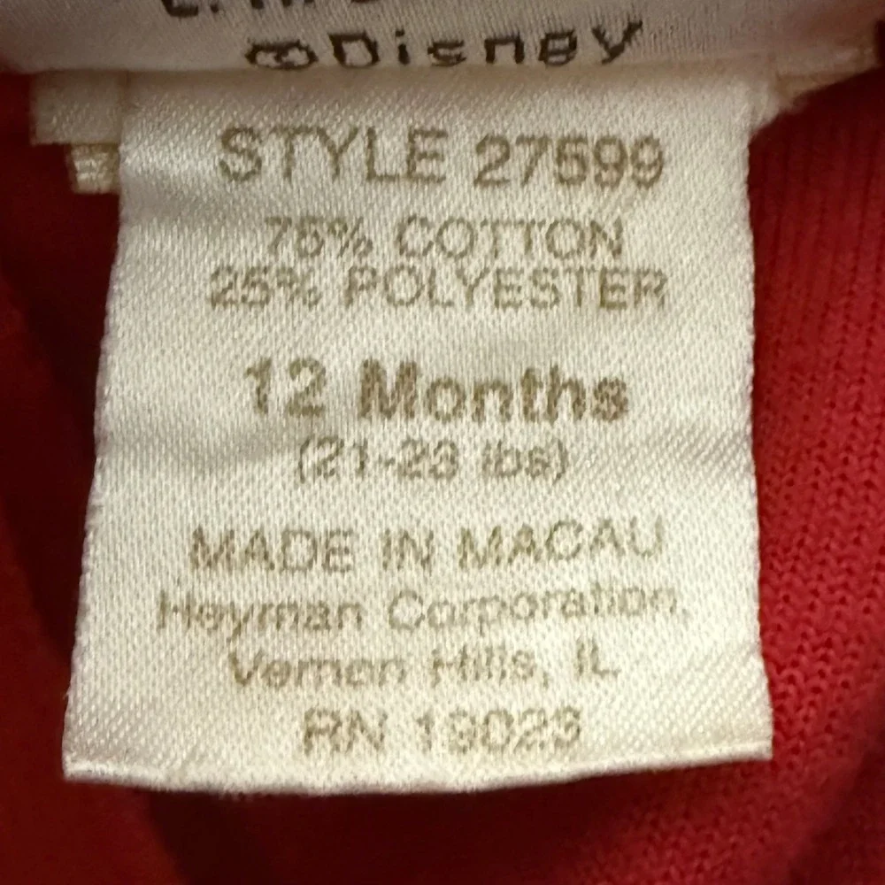 Vintage Disney Classic Pooh‎ Red Velour Romper 12 Months Velvet Collar Rare